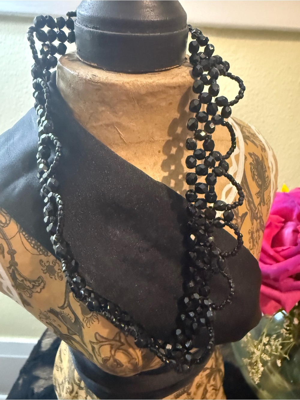 Black Beaded Statement Necklace - Unknown Brand